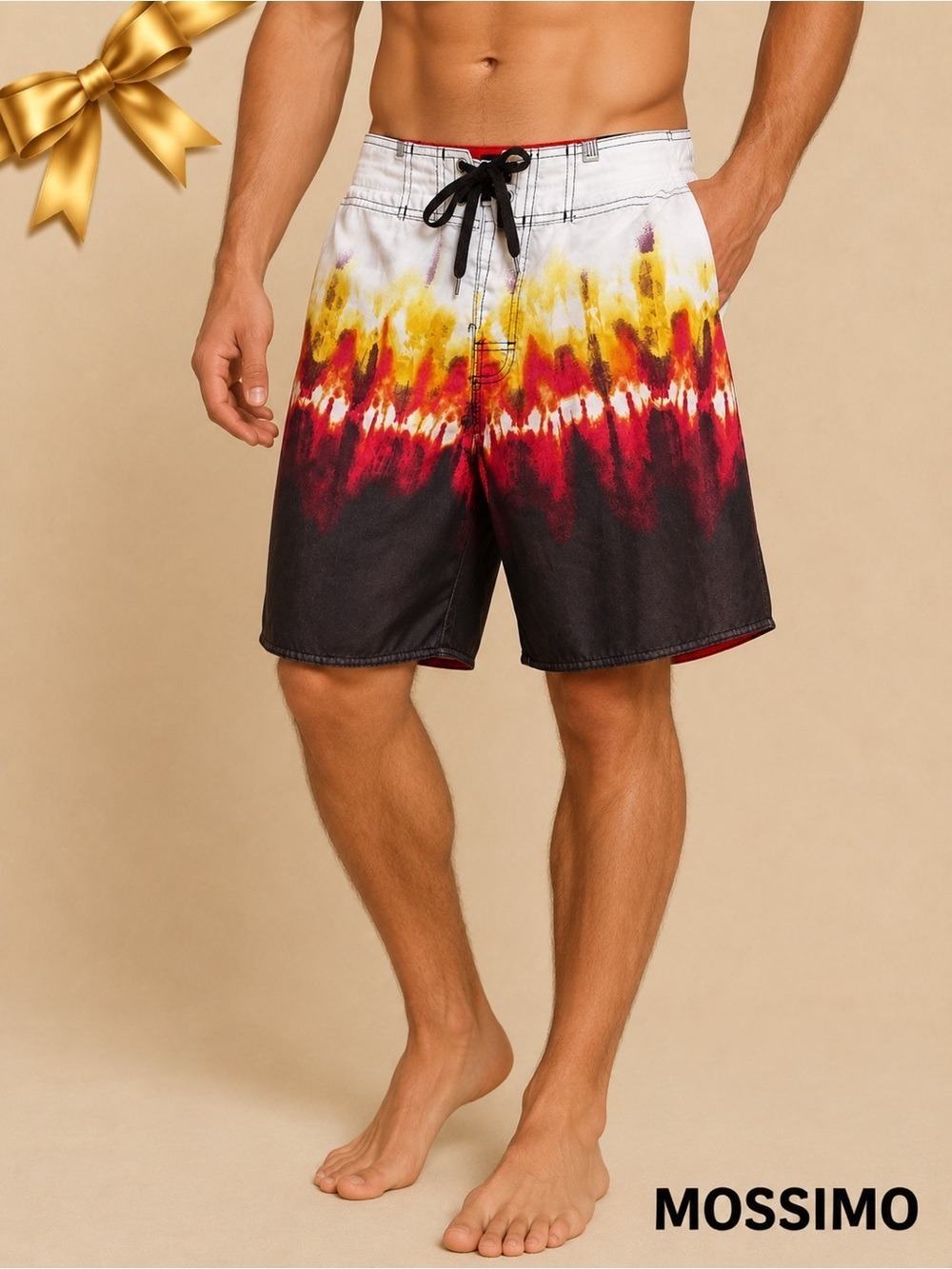 Mossimo Abstract Print Board Shorts Size 30 Red Yellow Black Swim Trunks